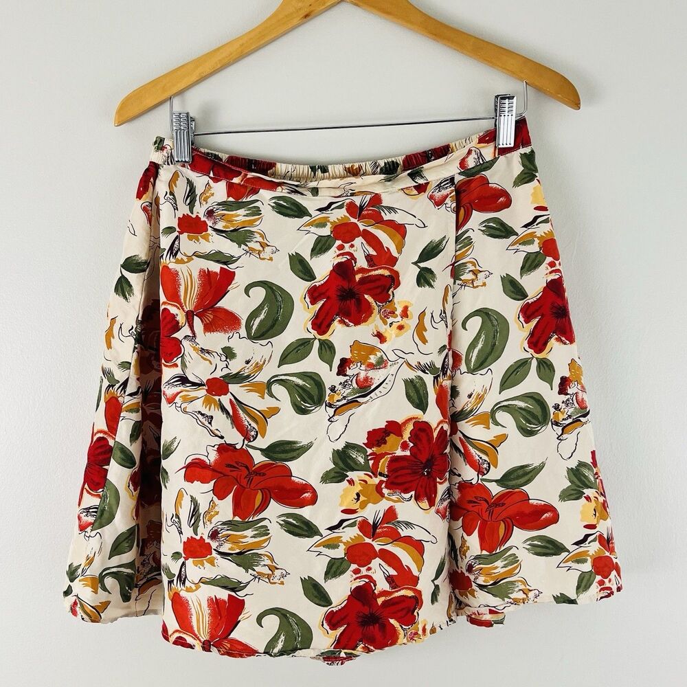 Vintage Liz Claiborne 90s Floral Print 100% Silk Faux Wrap Skort
